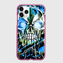 Чехол iPhone 11 Pro матовый Синий адский череп, цвет: 3D-малиновый