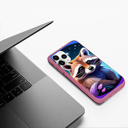 Чехол iPhone 11 Pro матовый Енот мультяшный красочный, цвет: 3D-малиновый — фото 2