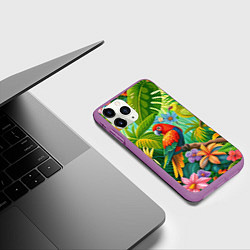 Чехол iPhone 11 Pro матовый Попугаи - экзотические птицы, цвет: 3D-фиолетовый — фото 2