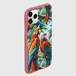 Чехол iPhone 11 Pro матовый Попугаи Ара - тропики джунгли, цвет: 3D-малиновый — фото 2