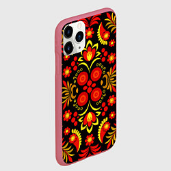 Чехол iPhone 11 Pro матовый Хохломской народный орнамент - Россия, цвет: 3D-малиновый — фото 2