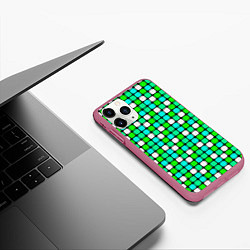Чехол iPhone 11 Pro матовый Зелёные и белые квадраты, цвет: 3D-малиновый — фото 2