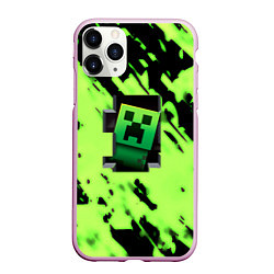 Чехол iPhone 11 Pro матовый Minecraft зеленый паттерн крипер, цвет: 3D-розовый