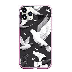 Чехол iPhone 11 Pro матовый Белые сизые голуби летящие в небе