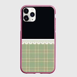 Чехол iPhone 11 Pro матовый Клетка и рюши в салатовом цвете, цвет: 3D-малиновый