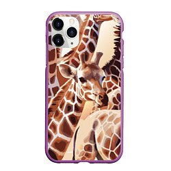 Чехол iPhone 11 Pro матовый Жирафы - африканский паттерн