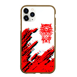 Чехол iPhone 11 Pro матовый Ведьмак геральт красные краски лого волк, цвет: 3D-коричневый