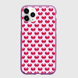 Чехол iPhone 11 Pro матовый Двойное сердце на розовом фоне, цвет: 3D-фиолетовый