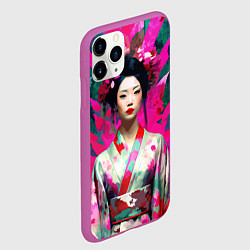 Чехол iPhone 11 Pro матовый Сад сакуры - гейша в традиционном японском кимоно, цвет: 3D-фиолетовый — фото 2