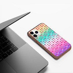 Чехол iPhone 11 Pro матовый Паттерн сердечки на разноцветном фоне, цвет: 3D-коричневый — фото 2