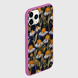 Чехол iPhone 11 Pro матовый Вышитые ромашки, цвет: 3D-фиолетовый — фото 2