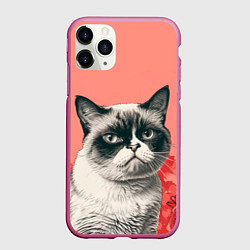 Чехол iPhone 11 Pro матовый Недовольный кот в день Святого Валентина, цвет: 3D-малиновый