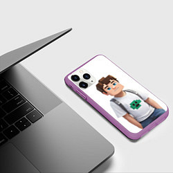 Чехол iPhone 11 Pro матовый Майнкрафт Стив парень Стив, цвет: 3D-фиолетовый — фото 2