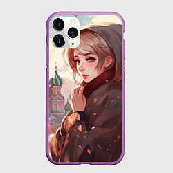 Чехол iPhone 11 Pro матовый Русская девушка в аниме стиле, цвет: 3D-фиолетовый