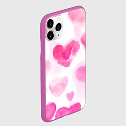 Чехол iPhone 11 Pro матовый Акварельные розовые сердечки, цвет: 3D-фиолетовый — фото 2
