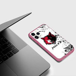 Чехол iPhone 11 Pro матовый Волк Россия краски, цвет: 3D-малиновый — фото 2