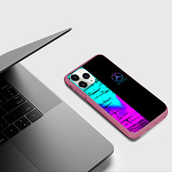 Чехол iPhone 11 Pro матовый Mercedes benz неон текстура, цвет: 3D-малиновый — фото 2