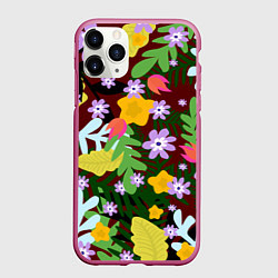 Чехол iPhone 11 Pro матовый Гавайская цветочная расцветка, цвет: 3D-малиновый