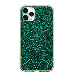 Чехол iPhone 11 Pro матовый Узоры мандала зелёный, цвет: 3D-салатовый