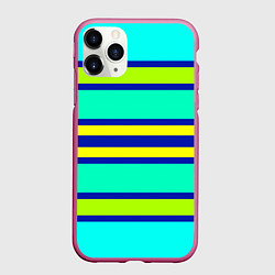 Чехол iPhone 11 Pro матовый Неоновая бирюза в полоску, цвет: 3D-малиновый