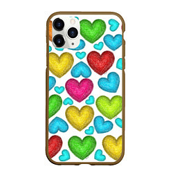 Чехол iPhone 11 Pro матовый Сердца нарисованные цветными карандашами, цвет: 3D-коричневый