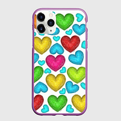 Чехол iPhone 11 Pro матовый Сердца нарисованные цветными карандашами, цвет: 3D-фиолетовый