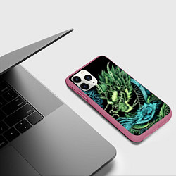 Чехол iPhone 11 Pro матовый Ирезуми - неоновый японский дракон, цвет: 3D-малиновый — фото 2