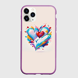 Чехол iPhone 11 Pro матовый Пара сердец, цвет: 3D-фиолетовый