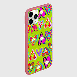 Чехол iPhone 11 Pro матовый Разноцветные сердца в мексиканском стиле, цвет: 3D-малиновый — фото 2