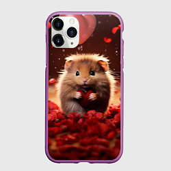 Чехол iPhone 11 Pro матовый Влюбленный маленький хомячок, цвет: 3D-фиолетовый