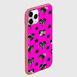 Чехол iPhone 11 Pro матовый Брызги и капли в форме черного сердца, цвет: 3D-малиновый — фото 2