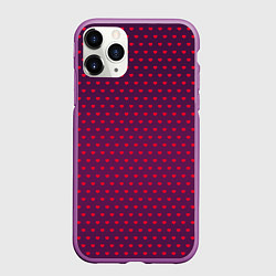 Чехол iPhone 11 Pro матовый Красные сердечки на темно-бордовом фоне, цвет: 3D-фиолетовый