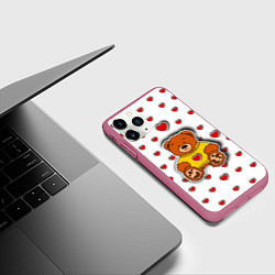 Чехол iPhone 11 Pro матовый Стикер наклейка мишка и сердце объемный рисунок, цвет: 3D-малиновый — фото 2