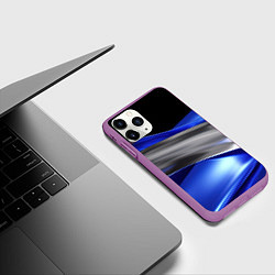 Чехол iPhone 11 Pro матовый Серебряная вставка на синей абстракции, цвет: 3D-фиолетовый — фото 2