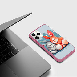 Чехол iPhone 11 Pro матовый Влюбленные зайчики 14 февраля, цвет: 3D-малиновый — фото 2
