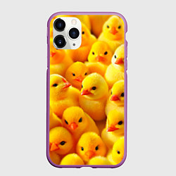 Чехол iPhone 11 Pro матовый С желтыми цыплятами, цвет: 3D-фиолетовый