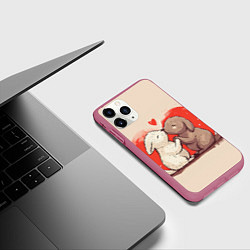 Чехол iPhone 11 Pro матовый Влюбленные кролики, цвет: 3D-малиновый — фото 2