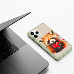 Чехол iPhone 11 Pro матовый Влюбленный енот 14 февраля, цвет: 3D-салатовый — фото 2
