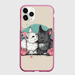 Чехол iPhone 11 Pro матовый 14 февраля влюбленные котики, цвет: 3D-малиновый
