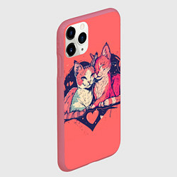 Чехол iPhone 11 Pro матовый Влюбленные коты в виде сердца, цвет: 3D-малиновый — фото 2