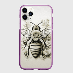 Чехол iPhone 11 Pro матовый Майский шмель на цветах сепия, цвет: 3D-фиолетовый