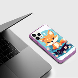 Чехол iPhone 11 Pro матовый Милый лисенок и цветочки, цвет: 3D-фиолетовый — фото 2