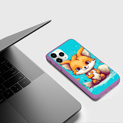 Чехол iPhone 11 Pro матовый Лисенок и сердечки, цвет: 3D-фиолетовый — фото 2