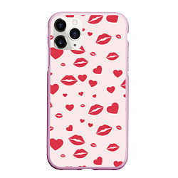 Чехол iPhone 11 Pro матовый Поцелуйчики паттерн, цвет: 3D-розовый