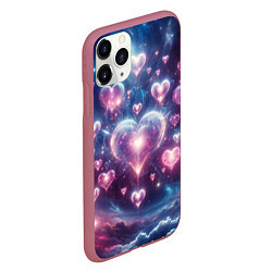 Чехол iPhone 11 Pro матовый Космические сердца - звезды, цвет: 3D-малиновый — фото 2