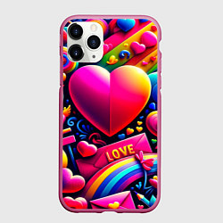 Чехол iPhone 11 Pro матовый Яркий день святого Валентина, цвет: 3D-малиновый