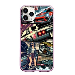 Чехол iPhone 11 Pro матовый Japanese cars art, цвет: 3D-розовый