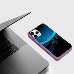 Чехол iPhone 11 Pro матовый Геометрическая абстракция черных и синих волн, цвет: 3D-фиолетовый — фото 2