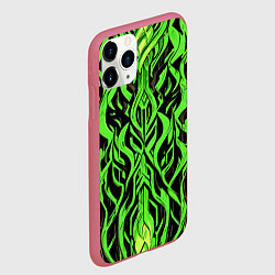 Чехол iPhone 11 Pro матовый Зелёный узор на чёрном фоне, цвет: 3D-малиновый — фото 2