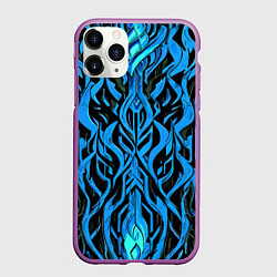 Чехол iPhone 11 Pro матовый Синий узор на чёрном фоне, цвет: 3D-фиолетовый